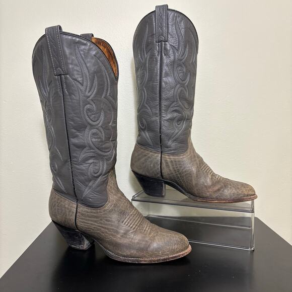J. Chisholm Women’s Western Cowboy Boots 7M Gray Leather Made in USA Vintage - Picture 1 of 8